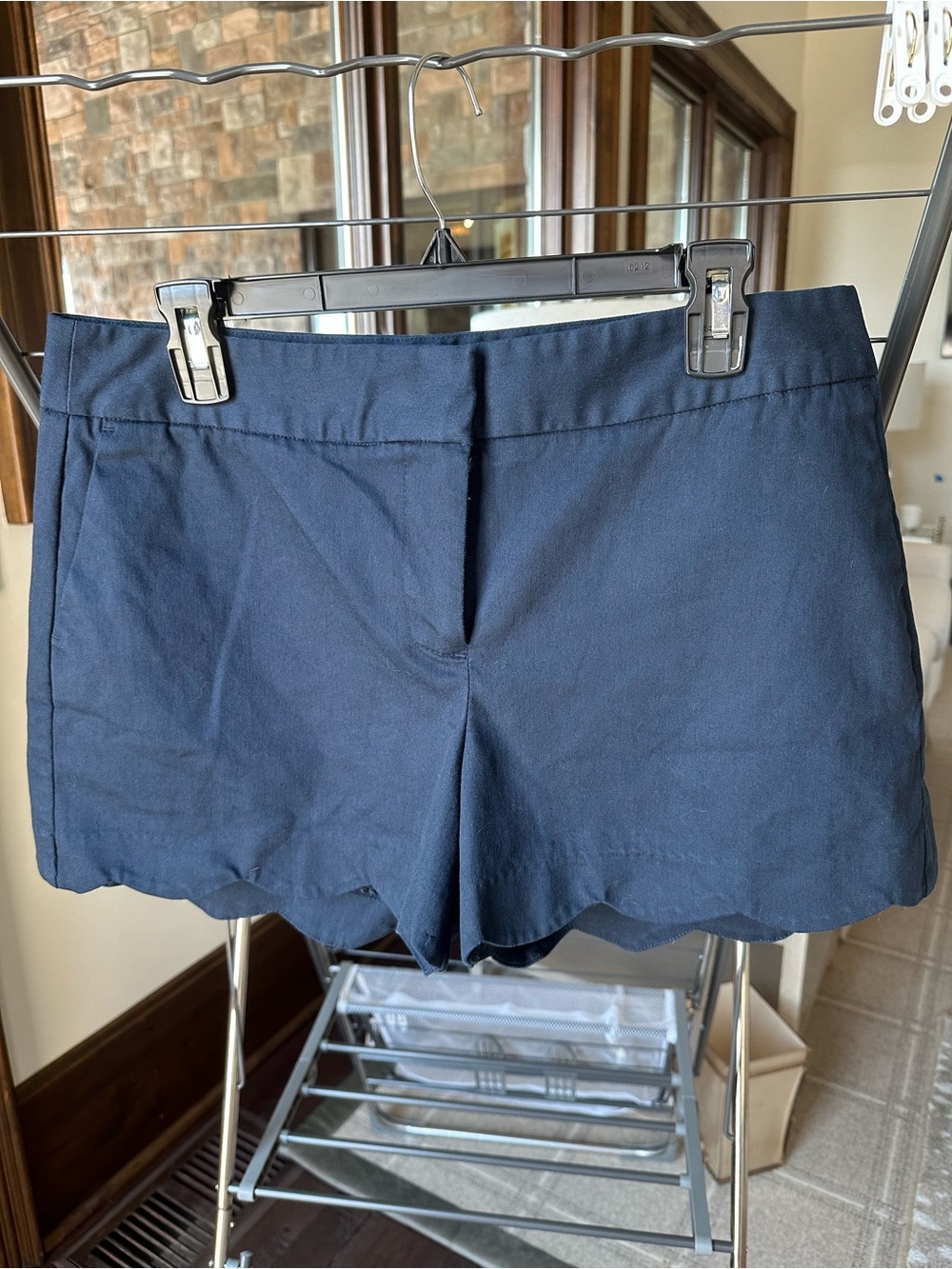 Women's Navy Scallop Hem Shorts